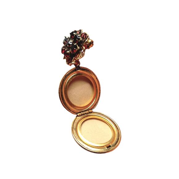 Vintage Etruscan Revival Gold Locket Brooch with Red Stones - Picture 3 of 5